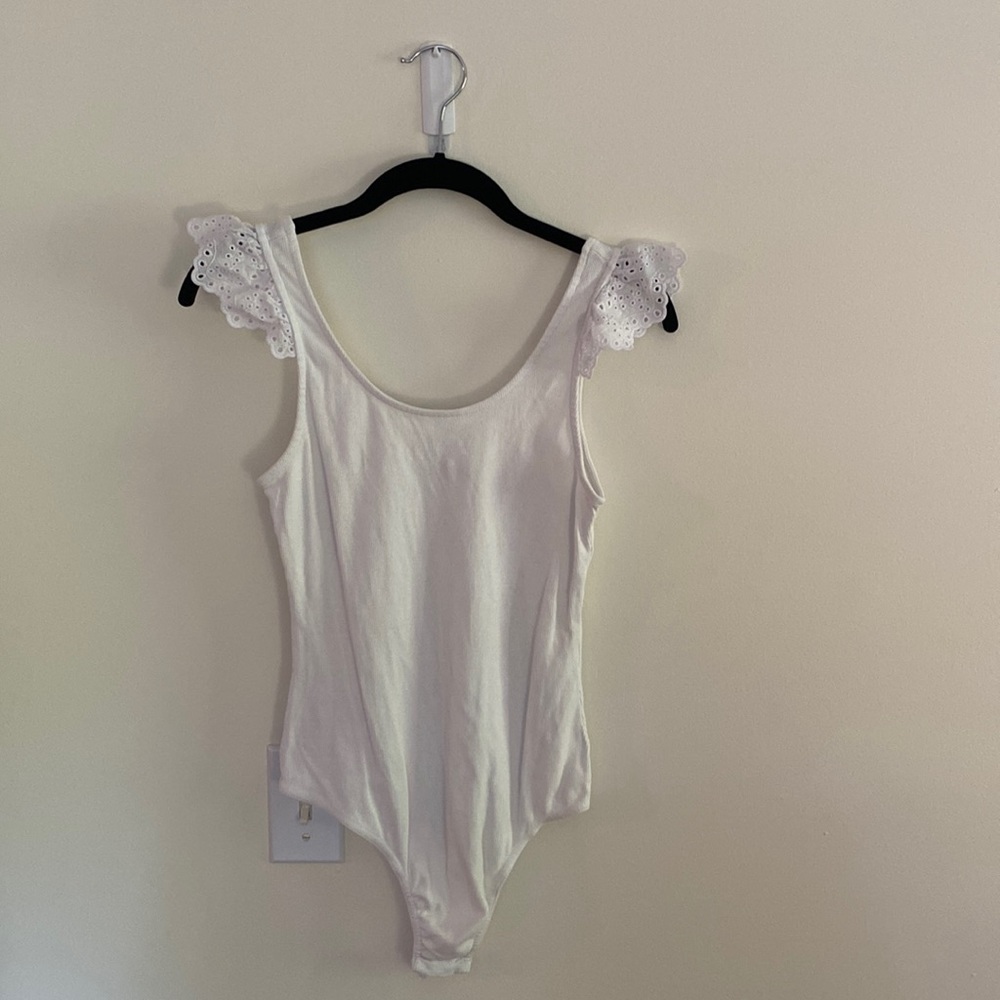 White ribbed eyelet bodysuit